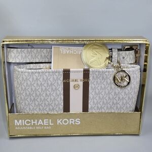 Michael Kors Signature Belt Bag in Cream and Brown